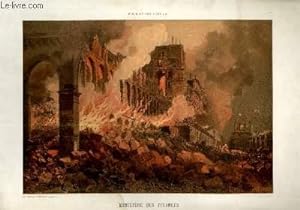 Paris et ses Ruines. Incendie du Ministère des Finances, 24 mai 1871. Planche illustrée d'une lit...