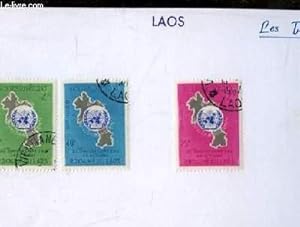 Collection de 3 timbres-poste oblitérés, du Laos. 20eme Anniversaire de l'O.N.U.