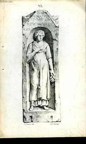Gravure XIXe en noir et blanc, d'Antiques reliques gravées dans la pierre. Planche N° VI