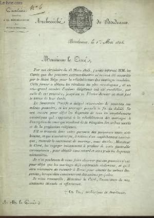 Lettre de l'Archevêché de Bordeaux à M. Le Curé. Circulaire relative à la Réhabilitation des Mari...