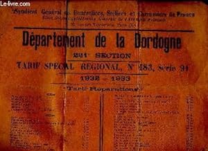 Feuille de tarif spécial régional, n°483, Série 91 - 221e section - Département de la Dordogne. 1...