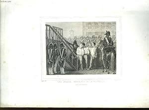 Une gravure XIXe siècle, sur acier en noir et blanc des " Quatre Sergents de La Rochelle "