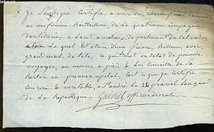 Lettre ancienne manuscrite. Certificat de santé d'un canonier au 9ème Bataillon, de la 4ème Compa...