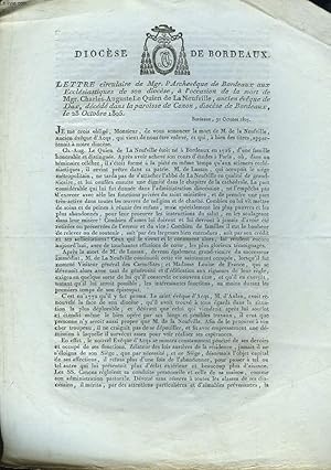 Lettre Circulaire de Mgr l'Archevêque de Bordeaux aux Ecclésiastiques de son diocèse, à l'occasio...