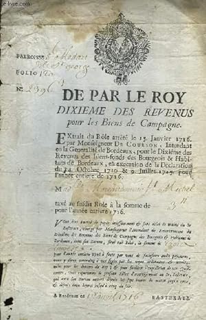 Circulaire de la Paroisse de St-Médard, N°2396 " De par Le Roy, Dixième des Revenus pour les Bien...