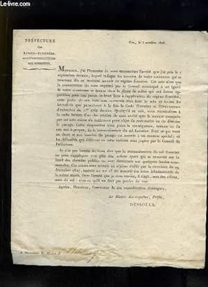 Lettre imprimée adressée au Maire d'Etcharry, sur les sols forestiers.