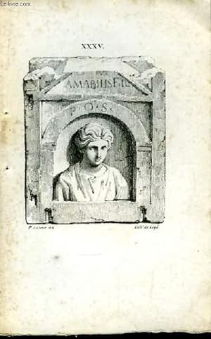 Gravure XIXe en noir et blanc, d'Antiques reliques gravées dans la pierre. Planche N° XXXV