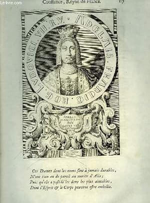 Une Gravure, XVIIIe siècle, en noir et blanc d'Adelle III, Epouse du Roy Louys VII, dit Le Jeune.