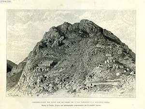 Une Gravure XIXe siècle des Constructions des Incas sur le Cerro de "Las Carceles" à Ollantai-Tam...