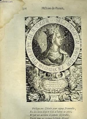 Une Gravure, XVIIIe siècle, en noir et blanc de Isabelle d'Arragon, Epouse du Roi Philippe III, d...