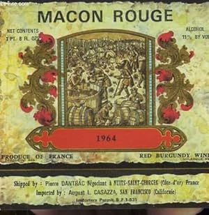 Etiquette de vin " Macon Rouge - 1964. Red Burgundy Wine "