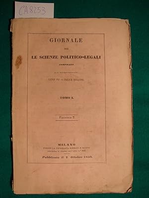 Giornale per le scienze politico-legali compilato dai giureconsulti Luigi Po - Felice Bellone - T...