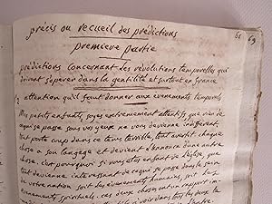 Manuscrit original inédit : Prophéties des convulsionnaires sur la Révolution Française. Oeuvre d...