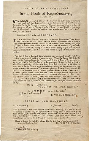 STATE OF NEW-HAMPSHIRE. IN THE HOUSE OF REPRESENTATIVES, APRIL 5th, 1781. WHEREAS THE PRESENT SIT...
