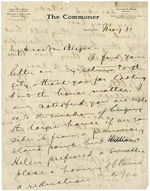[AUTOGRAPH LETTER, SIGNED, ON "THE COMMONER" LETTERHEAD, TO A MR. BERGER]