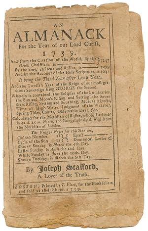 AN ALMANACK FOR THE YEAR OF OUR LORD CHRIST, 1739