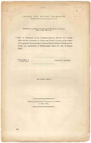 CANADA AND PACIFIC TELEGRAPH. RETURN TO AN ADDRESS OF THE HONOURABLE THE HOUSE OF COMMONS, DATED ...
