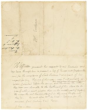 [AUTOGRAPH NOTE FROM PRESIDENT THOMAS JEFFERSON TO AMBASSADOR DAVID ERSKINE, CONVEYING SOME PECANS]