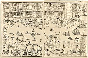 [JAPANESE WOOD BLOCK PRINT SHOWING THE BLACK SHIPS OF COMMODORE MATTHEW C. PERRY'S EXPEDITION ENT...