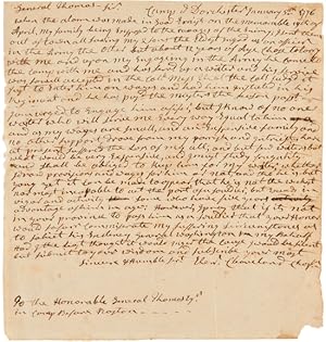 [AUTOGRAPH LETTER, SIGNED, FROM REV. EBENEZER CLEAVELAND TO GEN. JOHN THOMAS, REQUESTING THAT HIS...