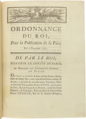 ORDONNANCE DU ROI, POUR LA PUBLICATION DE LA PAIX. DU 3 NOVEMBRE 1783. DE PAR LE ROI.
