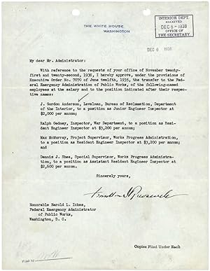 [TYPED LETTER, SIGNED BY FRANKLIN D. ROOSEVELT, TO THE FEDERAL EMERGENCY ADMINISTRATOR OF PUBLIC ...