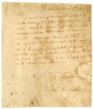 [AUTOGRAPH LETTER, SIGNED, FROM SAMUEL HUNTINGTON AS GOVERNOR OF CONNECTICUT]