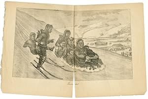 LISORARTUT [caption title of ORIGINAL LITHOGRAPH OF A GREENLANDIC FAMILY SLEDDING AND SKIING]