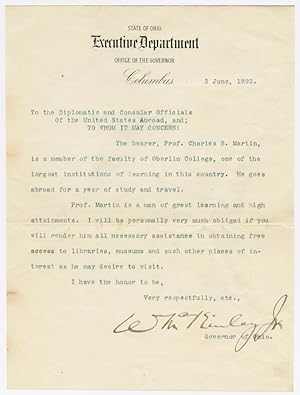 [TYPED LETTER OF INTRODUCTION FOR CHARLES B. MARTIN, SIGNED BY WILLIAM McKINLEY]