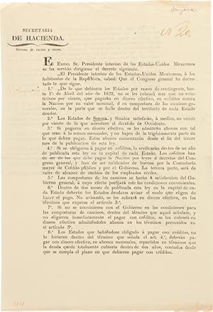 SECRETARIA DE HACIENDA. SECCION DE CUENTA Y RAZON. EL EXMO. SR. PRESIDENTE INTERINO DE LOS ESTADO...