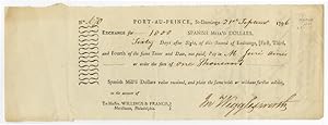 [PARTIALLY-PRINTED BILL OF EXCHANGE FOR SUPPLIES, SIGNED BY JOHN WIGGLESWORTH, AGENT TO THE COMMA...