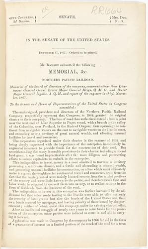 IN THE SENATE OF THE UNITED STATES.MR. RAMSEY SUBMITTED THE FOLLOWING MEMORIAL, &c. NORTHERN PACI...