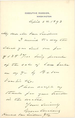 [AUTOGRAPH LETTER, SIGNED, FROM GROVER CLEVELAND TO HOWARD VAN SINDEREN, REGARDING THE SALE OF SO...
