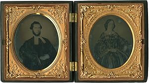 [PAIR OF AMBROTYPES, CASED TOGETHER, FEATURING A MINISTER AND HIS WIFE]