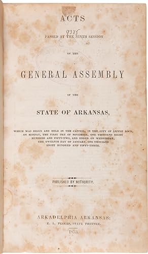 [CONSECUTIVE RUN OF MID-19th-CENTURY ARKANSAS STATE SESSION LAWS]