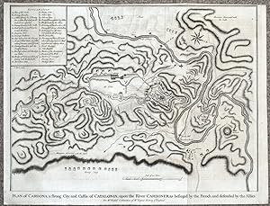 Antique Map CARDONA, CATALONIA, SPAIN, City plan, fortifications Rapin/Tindal 1745