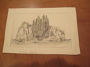 Original Etching Of Two Men In Rowboat Approaching A Small, Rocky, Fortress-Like Island, By Stanl...