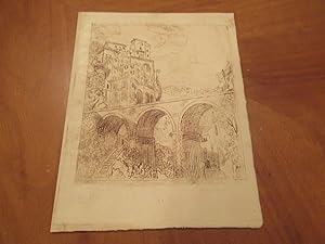 Original Etching Of An Old Hill Town With Arches, By Stanley Harrod
