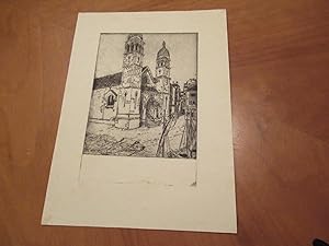 Original Etching Of A Church By A Harbor, By Stanley Harrod