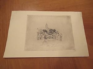 Original Etching Of An Old Town Square, By Stanley Harrod