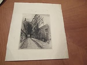Original Etching Of An Old Town Alley, By Stanley Harrod