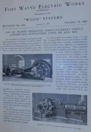 Wood Systems. Bulletin No.1102 (supercedes No 1088). List of Plants Operating Direct-Current Dire...