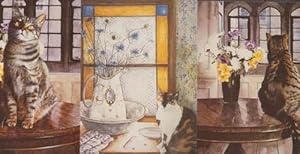 Cat Cats Yellow Window By Windows 3x Modern Art Drawing Postcard s
