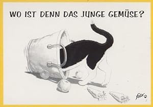 Cat With Head Stuck In Bucket Felix Cats Food German Advertising Postcard