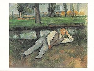 Paul Cezanne Victorian Boy Resting By River Oil Painting Postcard