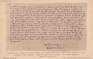 King Edward VI Autograph Letter to Francis II London Museum Exhibit Old Postcard