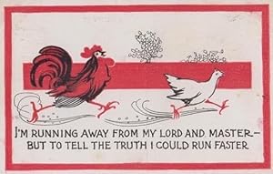 Hen Running Chased Bird Race Antique Comic Humour Postcard