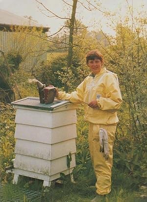 Lady Beekeeper Approaching WBC Hive Bee Beekeeping Beehive Rare Photo Postcard
