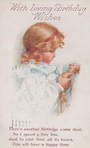 Broken Antique Toy Doll With Dangling Arms Happy Birthday Wishes Dolls Postcard