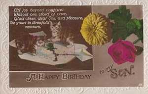 Cats Spill Spilled Ink All Over Card Antique Real Photo Sons Birthday Postcard